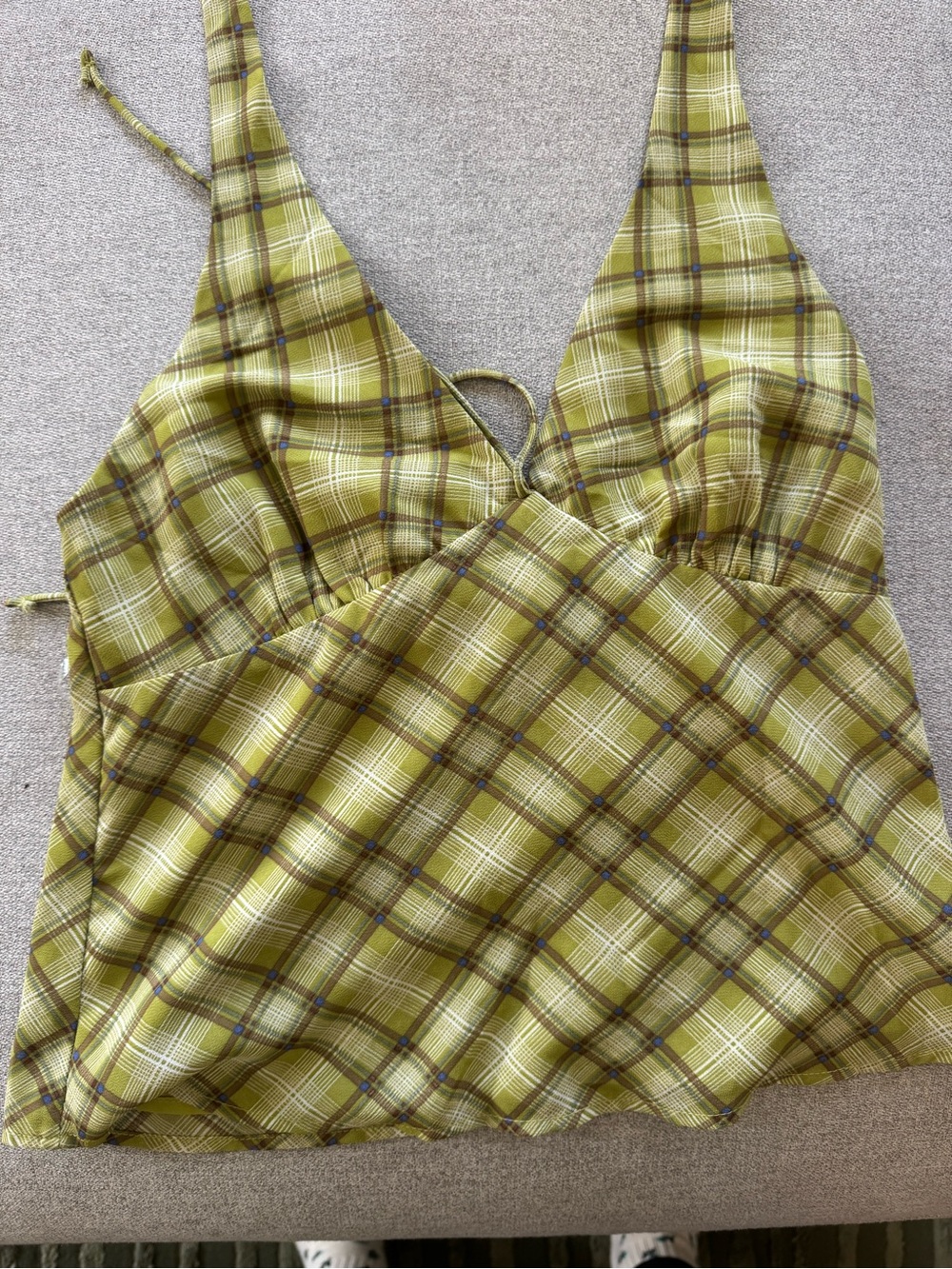 Tilly's Olive Green Plaid V-Neck Tie-Strap Tank